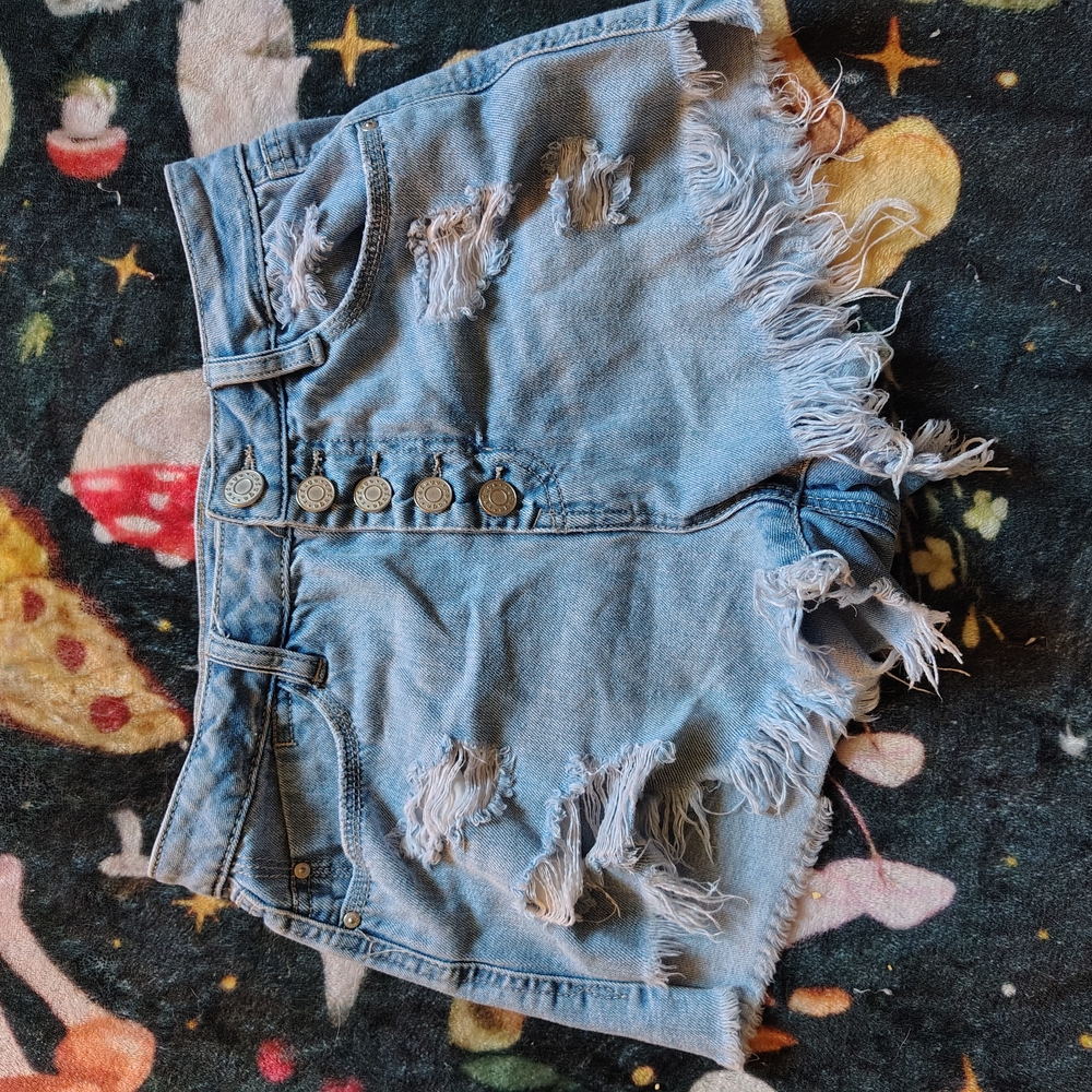 Refuge Light Blue Distressed Jean Shorts